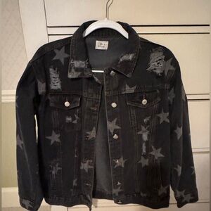Blue Buttercup Star distressed black Jean jacket, Size Small